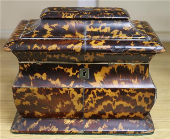 An early 19th century tortoiseshell tea caddy, W 19cm